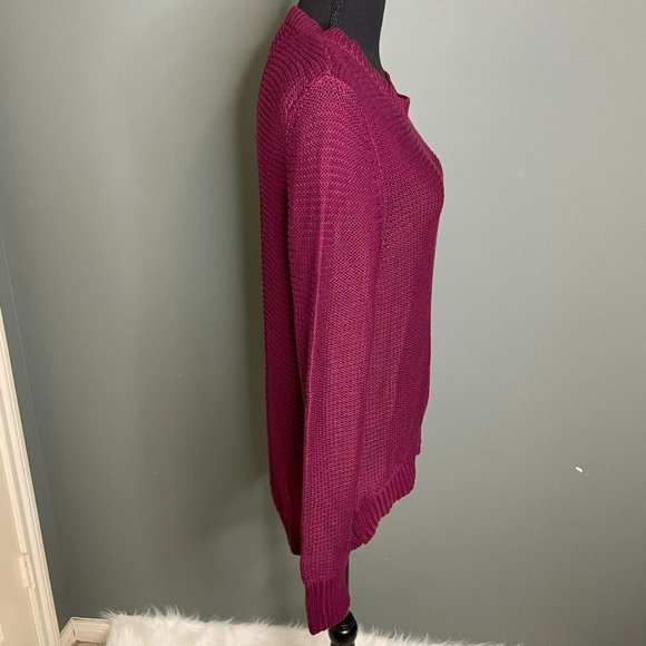 Tilly's Rusty Brand Cable Knit Tunic High Low Burgundy Sweater Size L - NWT - Picture 3 of 9